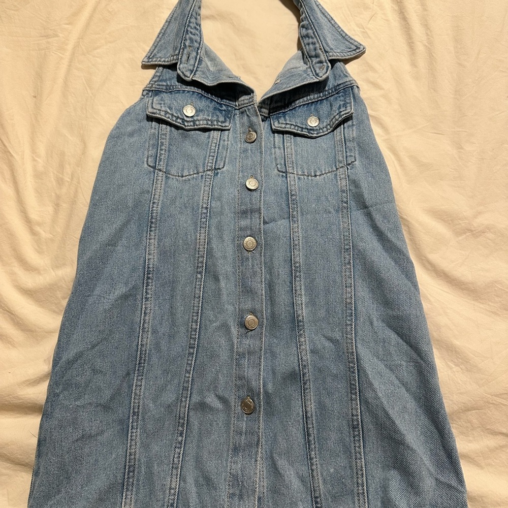 Zara Denim Button-Up Dress with Open Back